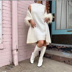 Vintage 2-piece rainbow sequin marabou shift dress with feather detail coat!